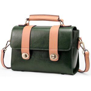 Genuine Leather Women's Top Handle Crossbody Bag Green-2 Vintage Style